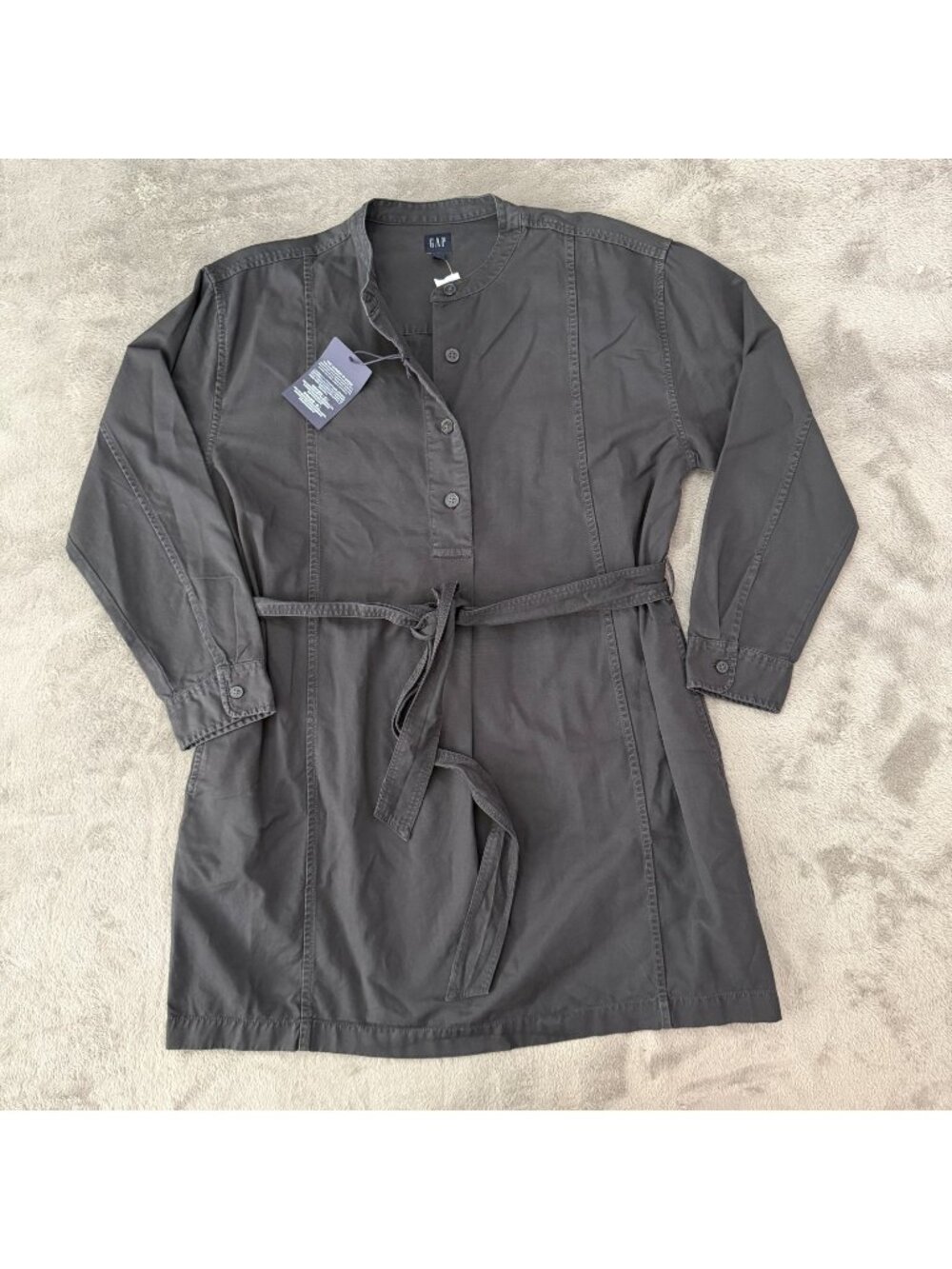 NWT Gap Belted Utility Shirt Dress Womens LARGE Long Sleeve 100% Cotton Gray